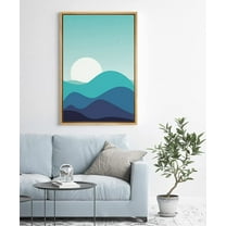 PixonSign Framed Canvas Print Wall Art White Sun Over The Mountain Range Abstract Wilderness Illustrations Modern Art Rustic Multicolor Neon Boho Decor for Living Room, Bedroom - 24"x36" Natural