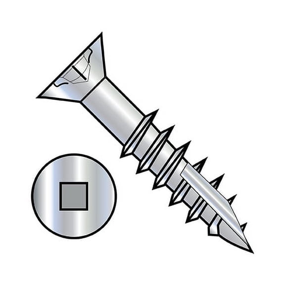 8X1 1/8 Flat Head Nibbed Square Recess Deep Thread Wood Screw Type 17 2/3 Thread Zinc (Pack Qty 8,500) BC-0818DQF17D