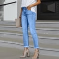 thumbnail image 4 of CIENVNSTG Women Jeans High Waist Stretchy Ripped Jeans Trendy Raw Hem Straight Leg Jean Distressed Denim Pants with Pockets Blue M, 4 of 7