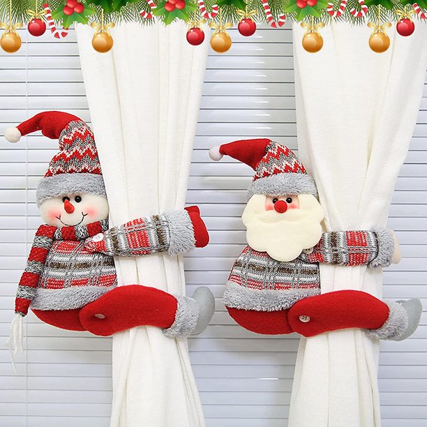 Alzapaños de cortina de Navidad 2 piezas Hebilla de cortina de Navidad Hebilla de cortina linda Clips de cortina de Papá Noel Muñeco de nieve Colgador de cortina de Navidad para Navidad LingWen 8390606268693