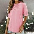 thumbnail image 2 of HomeDM Womens Crew Neck Tops Trendy Ruffle 3/4 Sleeve T-Shirts Solid Color Business Work Elegant Shirts - Pink/L, 2 of 8