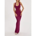 thumbnail image 3 of Women's Summer Long Beach Dress Solid Color Halter Neck Side Hollow Party Knit Dresses, 3 of 10