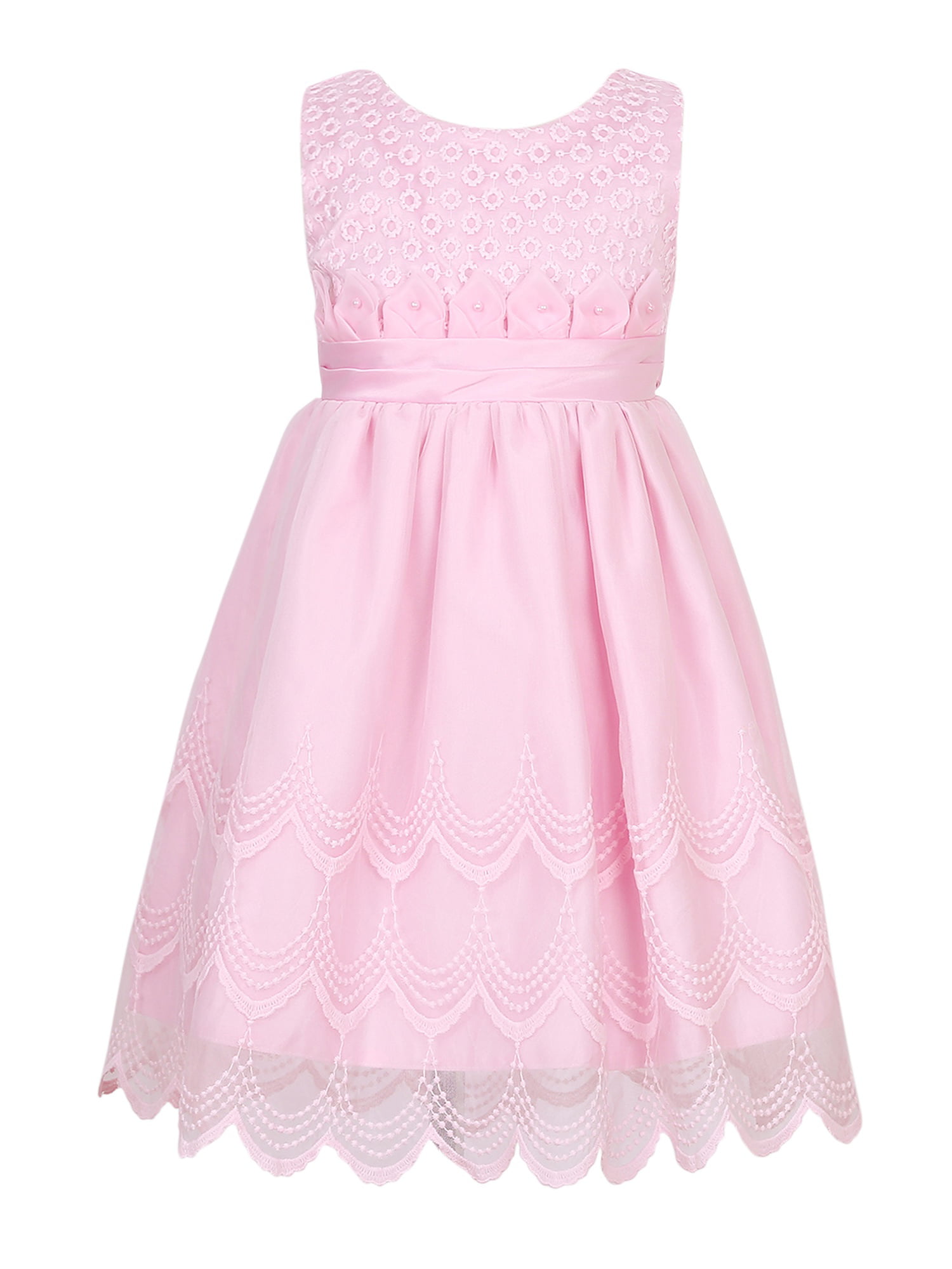 Little Girls Pink Embroidered Scallop Party Dress 2 - Walmart.com