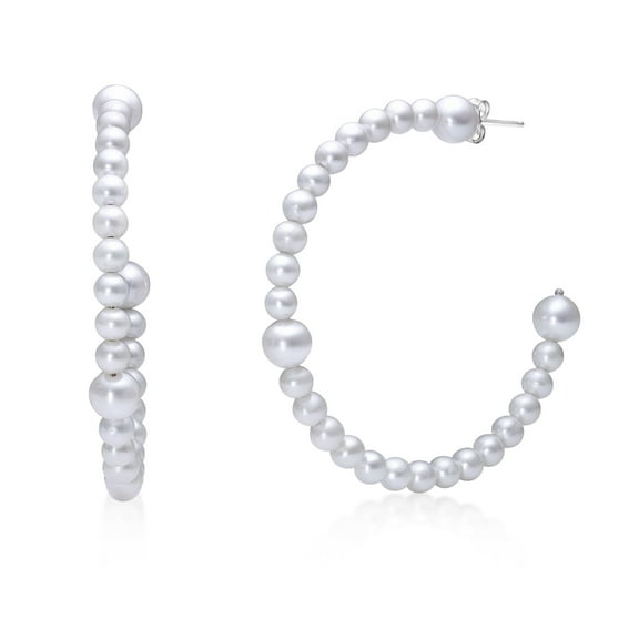 925 Sterling Silver Hoop Earrings With White Pearl Jewelry For Women - 4-7MM