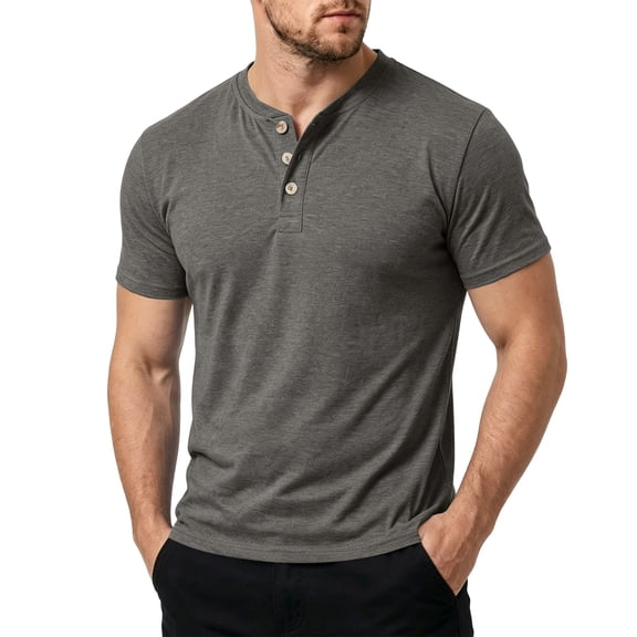 longantii Mens Henley Shirt Classic Fit Henley Button Down Short Sleeve T Shirts Comfort Plain Cotton Pullovers 2026 Summer Beach Vacation Shirt Gray S
