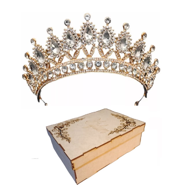 Corona Tiara Reina Carnaval Lujo Dorada Certamen Novia Xv Coronación Niña Boda Cristales M0013 GENÉRICA CUSTOM VALDORA