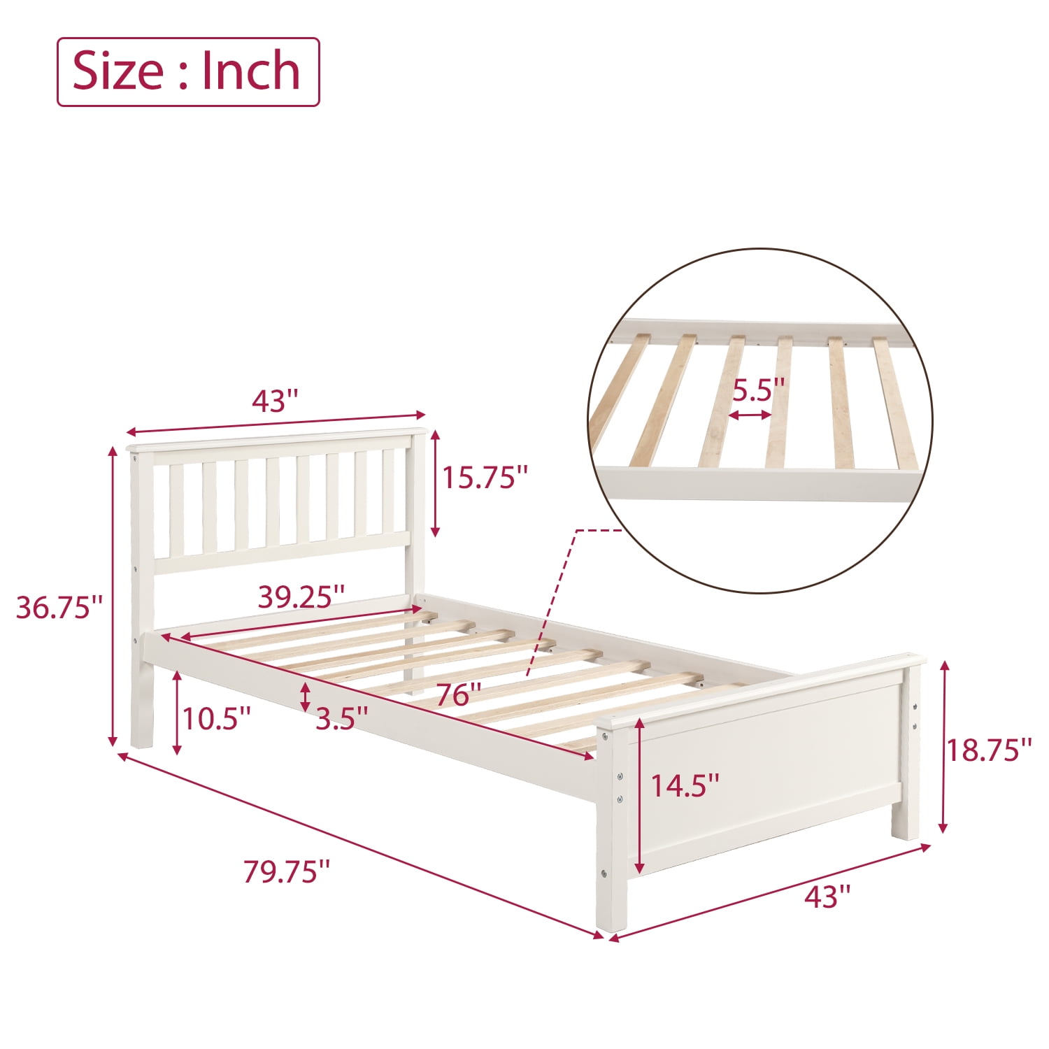 Kepooman Twin Size Wood Platform Bed Frame with Headboard & Footboard for Bedroom, 79.75"L X 43"W X 36.75"H, White Kepooman Twin Size Wood Platform Bed Frame with Headboard & Footboard for Bedroom, 79.75"L X 43"W X 36.75"H, White