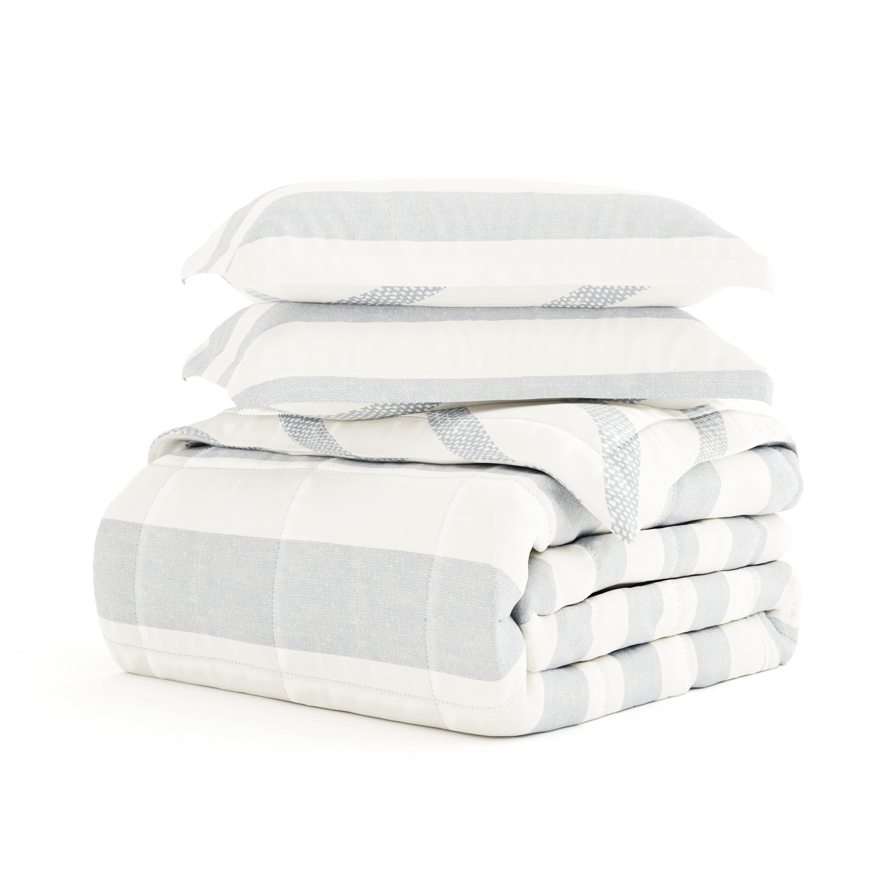 Noble Linens 2-Piece Coastal Blue Distressed Stripe Reversible Print Comforter Set, Twin/TwinXL