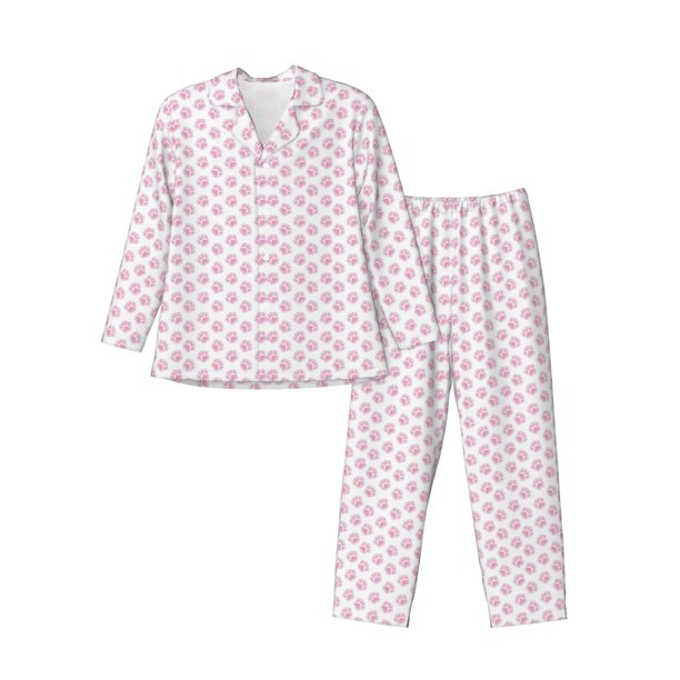 Balery Pink Paw Pijama para Hombre de Dos Piezas con Manga Larga, Conjunto de Dormir y Descanso Suave con Bolsillos-X-Large