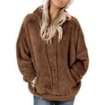 thumbnail image 3 of Loose Fit, Plush Sweatshirt with Drawstring Hood & Front Pocket, Ideal for Work, Sports, Daily Wear, Size M Fuzzy Brown Hoodie for Women, 3 of 6