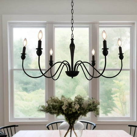 

6-Light Black Farmhouse Chandelier Rustic Industrial Kitchen Island Hanging Pendant Light for Dining Room Bedroom Foyer