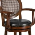 thumbnail image 2 of 30'' High Expresso Wood Barstool with Arms, Woven Rattan Back and Black Leather Swivel Seat, 2 of 9