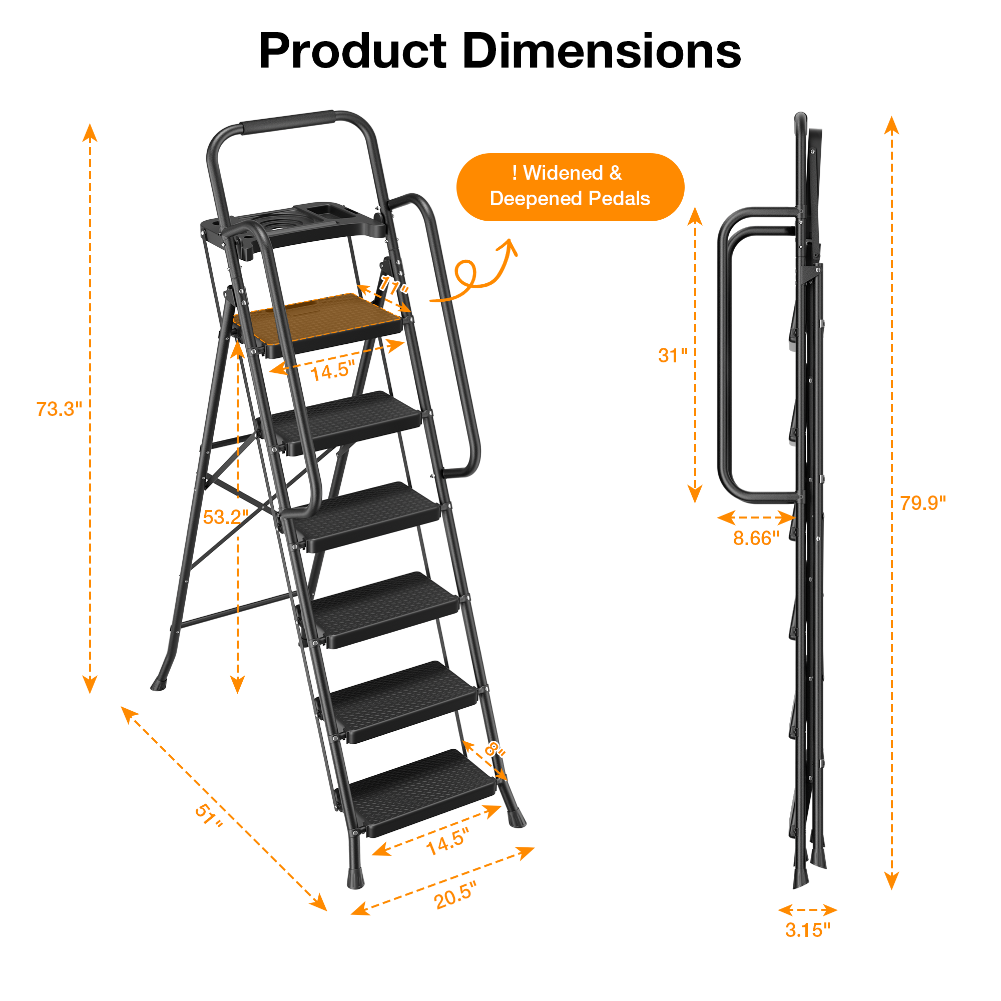 JOZ 6-Step Folding Ladder, 800 lb Capacity With Tool Tray photo 7