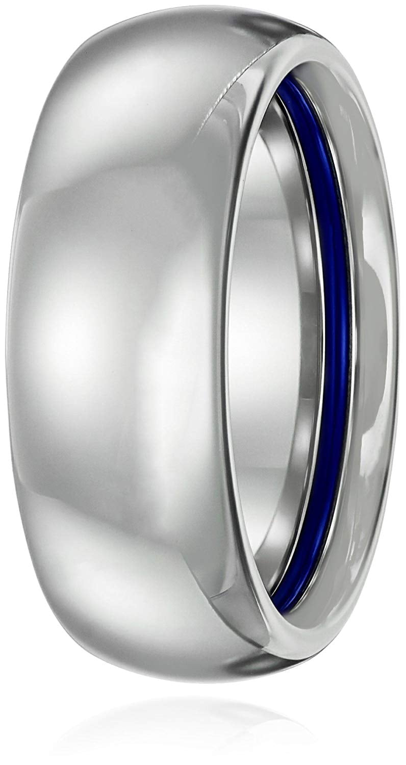 Sapphire Tungsten 8mm Classic Oval with Cobalt Inner Stripe Comfort Fit Wedding Bands Rings for Men, Size 11