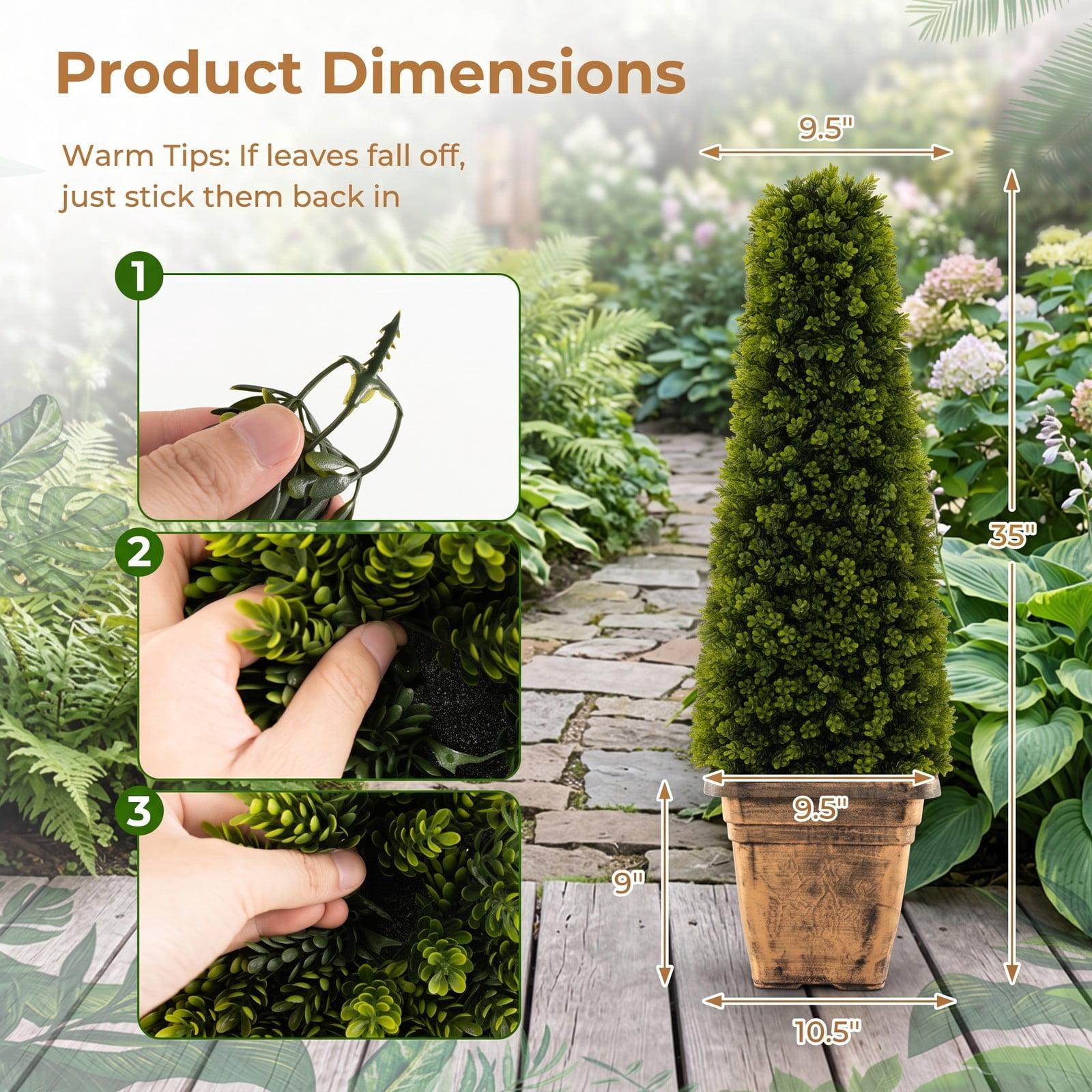 ALPULON 3 Feet Artificial Boxwood Topiary Tree with Cement Flowerpot, Faux Cone-Shaped Potted Plant for Indoor Outdoor Home Porch Office Decor, Green