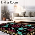 thumbnail image 2 of ODIKA 4'x6' Machine Washable Non-Slip Area Rug, Elegant Underwater Fauna Absorbent Non Skid Welcome Doormat High Traffic Rug with Pad, Black, 706903, 2 of 8