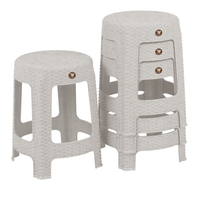 Kit 4 Bancos Redondo Rattan Para Exterior E Interior (Blanco Cantera)