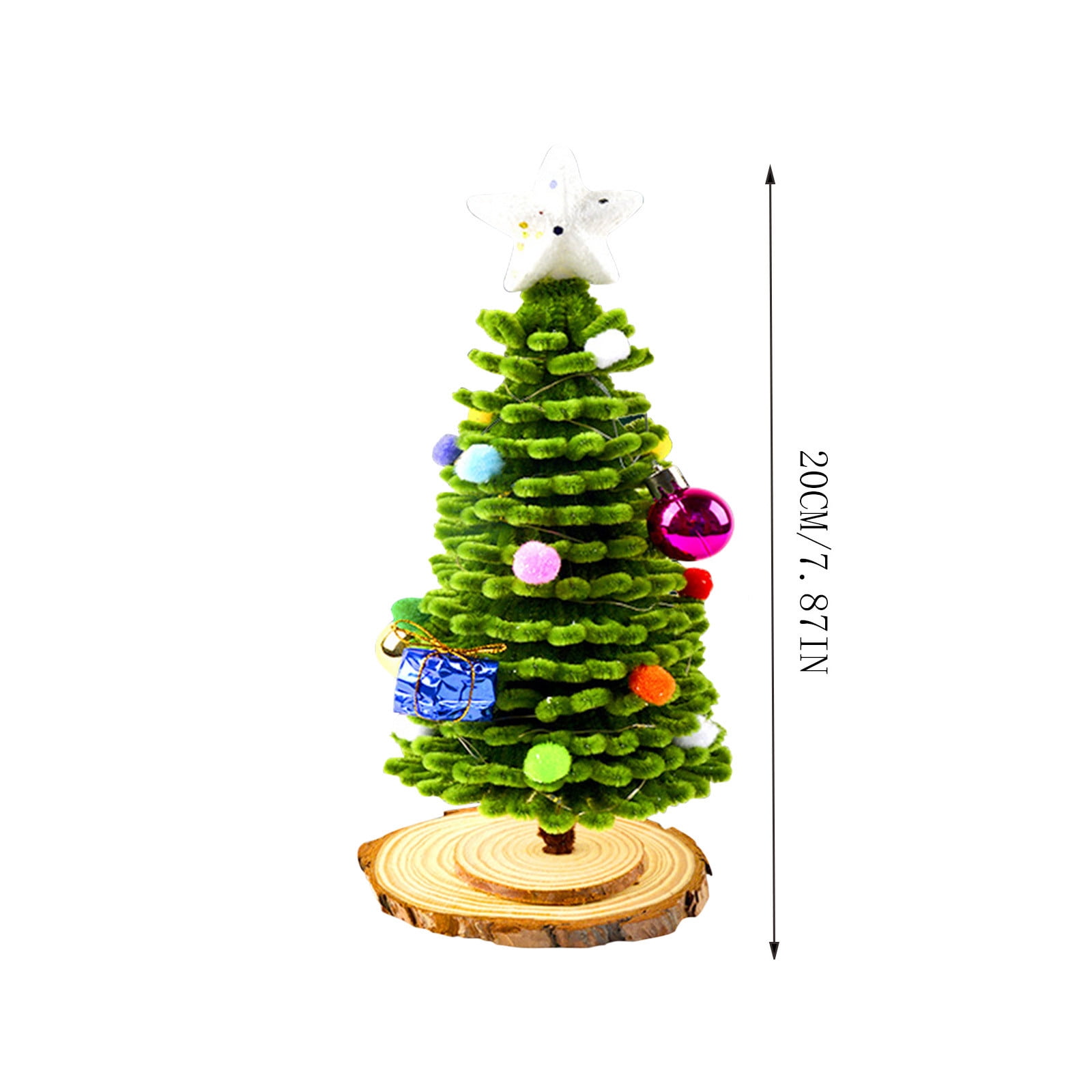 DIY Mini Christmas Tree Kit,7.87 Inch Handmade Tabletop Xmas Tree with Wooden Base,Complete Craft Ornament Set for Family,Festive Desktop Home Decoration