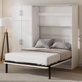 thumbnail image 2 of Full Size Murphy Bed with Storage Lockers and Wardrobes, Foldable Platform Bed, Wood Murphy Bed Wall Bed Frame for Guest-Room, Home, Office, White, 2 of 9
