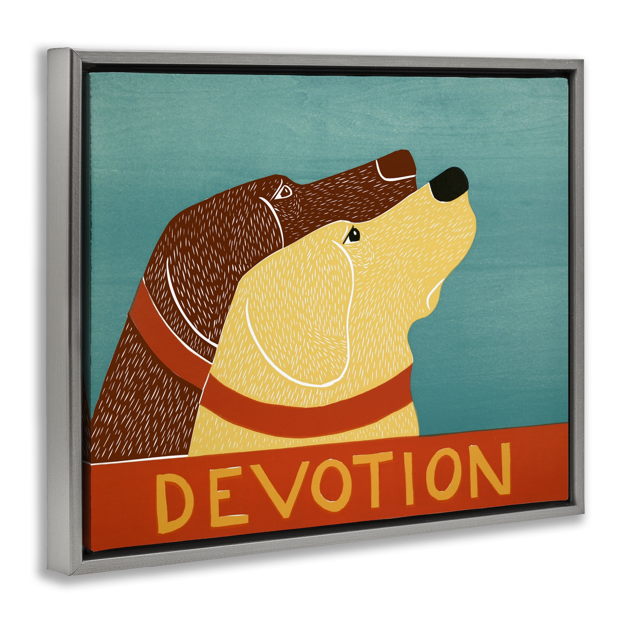 Devotion Dog Duo Gray Framed Floater Canvas Wall Art, design by Stephen Huneck