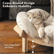 CheerPals Elevated Cat Bed, Washable Flower Pet Cushion with Sturdy Wooden Frame, Heavy-Duty Lounge Chair for Indoor Cats & Small Dogs, White