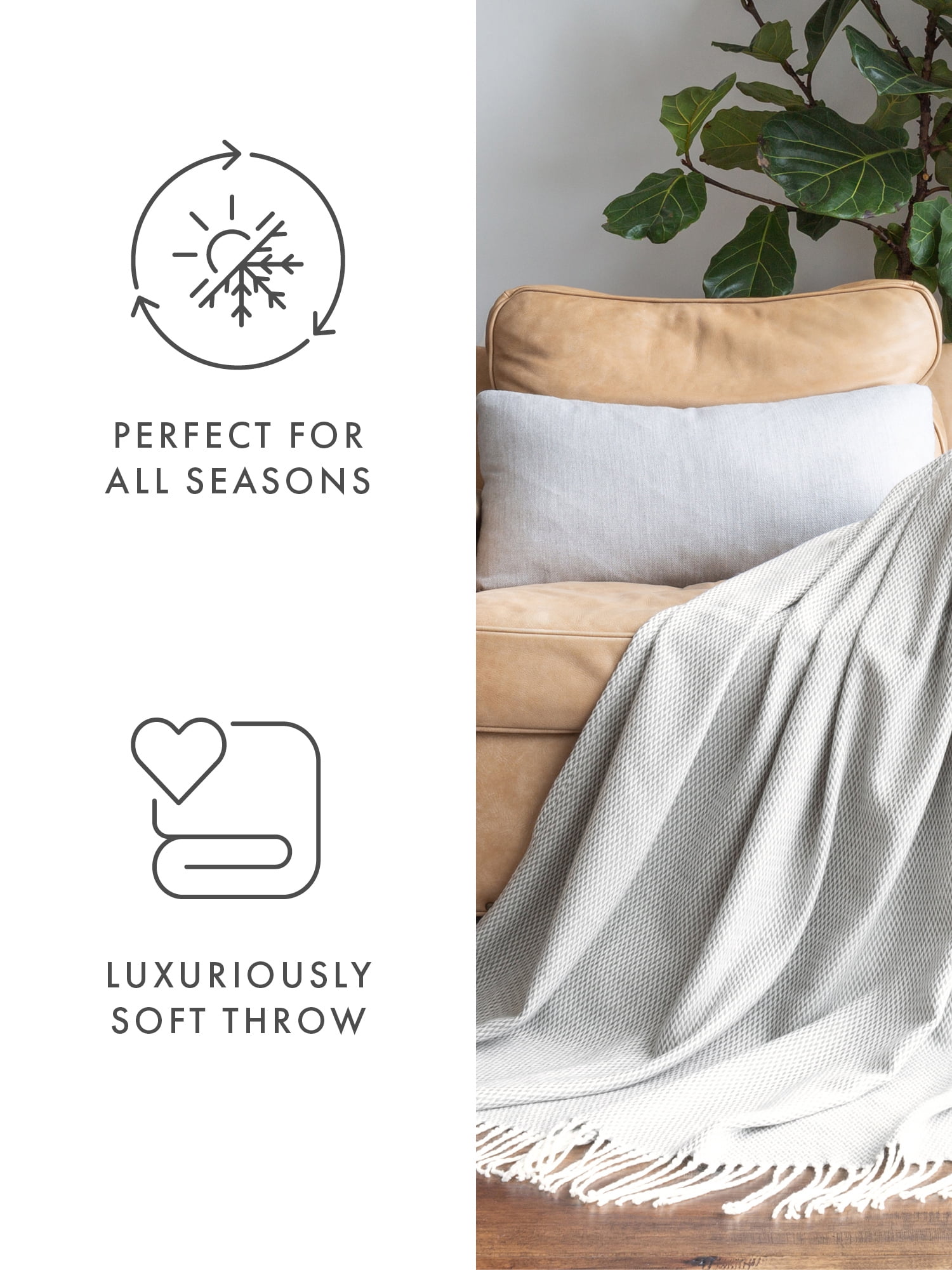 Comfort Canopy - Lightweight Gray Herringbone Throw Blanket with Fringed Edges