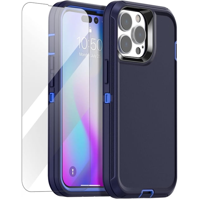 XUCP-for iPhone 14 Pro Max Case(6.7") with Glass Screen Protector,Heavy Duty Drop Protection Full Body Rugged Shockproof/Dust Proof 3-Layer Military Protective Tough Durable for iPhone 14 Pro Max