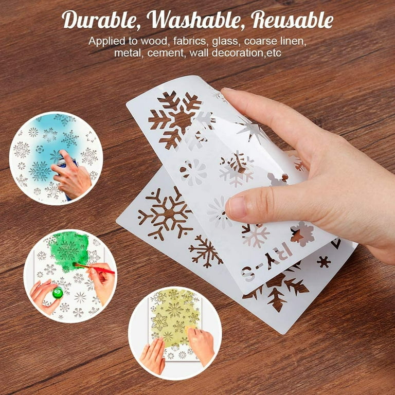 Manunclaims 2Pcs Christmas Snowflake Stencil Template - Snowflake Stencils  for Painting on Wood Reusable Winter Holiday Stencils Crafts Plastic Xmas  Snow Flake DIY Decoration for Window Wall Door 