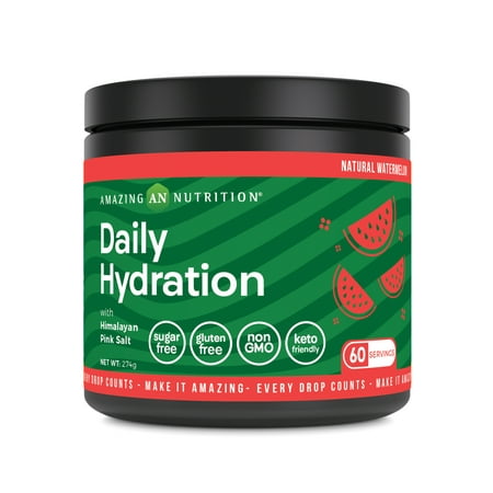Amazing Nutrition Daily Hydration, Electrolyte Powder 60 Servings Bottle | Natural Watermelon Flavor | Packed with Essential Minerals | Sugar-Free | Keto Friendly | Non-GMO | Gluten-Free
