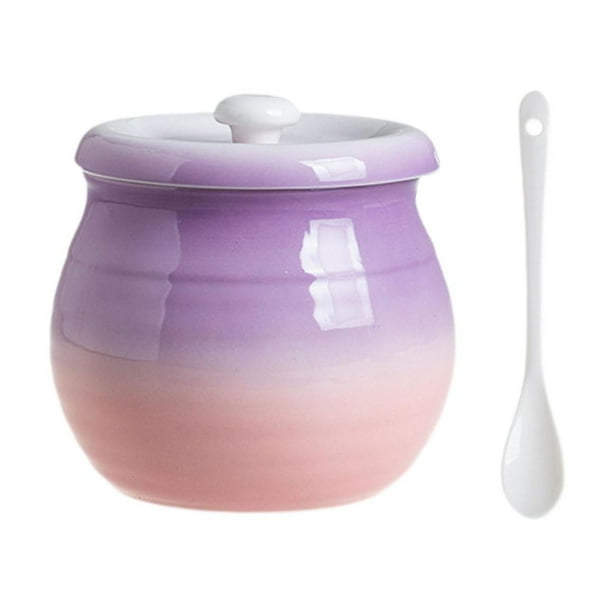 Recipiente de cerámica para cocina, despensa, 680 ml, tarros de especias con tapa y cuchara de cerámica Violeta