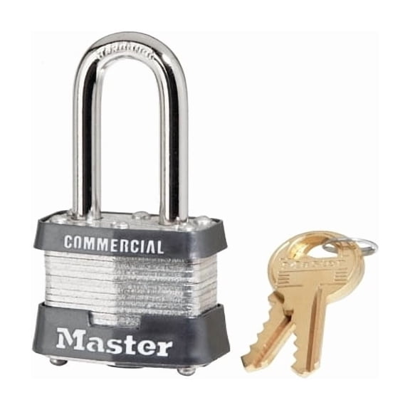 Master Lock 3KALF3210 Keyed Padlock, 1-9/16 in W x 1-9/16 in H Body, 1-1/2 in H Shackle, Steel