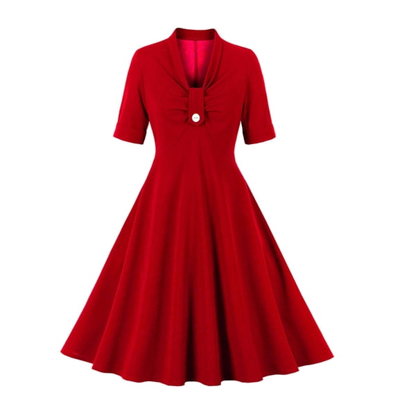 Bigersell Prom Dresses Women's Short Sleeve V-Neck Retro High Waist Dress Bodycon Dresses for Female Regular Sun Dress Dresses, Style 25730, Red L