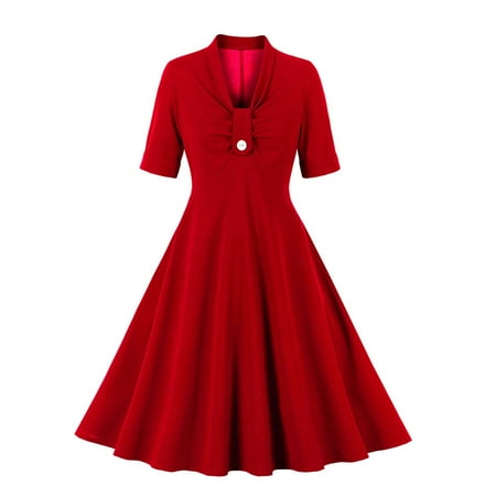 

Formal Dresses for Women Black Dress Women s Short Sleeve V- Neck Retro High Waist Makings Dress Dresses for Women Plus Size Dress for Women Dress Pants Women Long Dresses Clearance 2023 Red L