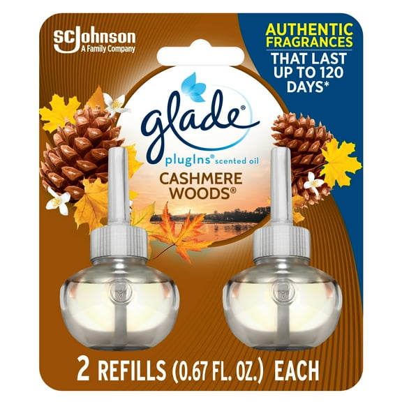 Glade PlugIns Air Freshener Refills, Cashmere Woods, Infused with Essential Oils, 0.67 oz, 2 Count
