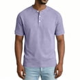 thumbnail image 5 of Fengqque Mens Henley Shirts Short Sleeve Casual Summer Basic T-Shirts 3 Button Solid Collarless Shirts for Work Purple XL(XL), 5 of 6