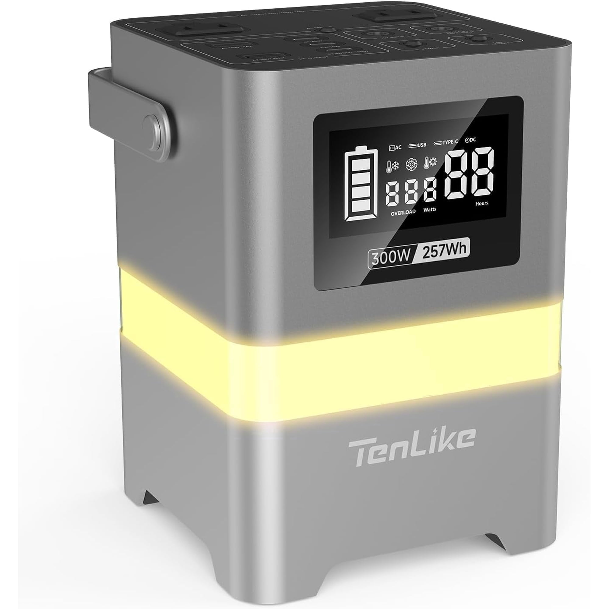 Portable Power Station, 300W 257Wh with Color LED Light, PD 100W Two-Way Fast Charge, AC Outlet Pure Sine Wave, DC, USB-A/USB-C, 120V Portable Power Bank for Camping Home Outdoor Use