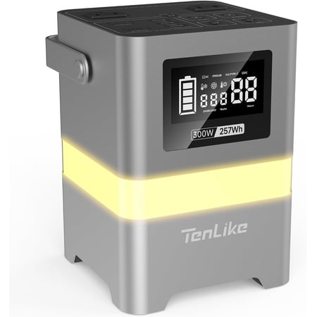 Portable Power Station, 300W 257Wh with Color LED Light, PD 100W Two-Way Fast Charge, AC Outlet Pure Sine Wave, DC, USB-A/USB-C, 120V Portable Power Bank for Camping Home Outdoor Use