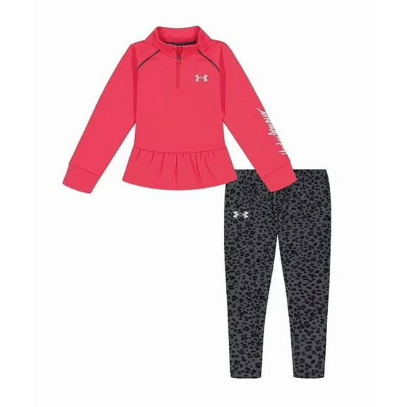 Under Armour PINK SHOCK Girl's Spotted Halftone 1/4 Zip & Legging Set, US 5 Kids
