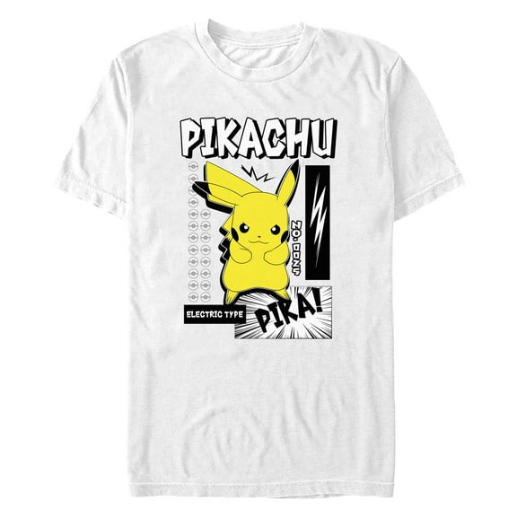 Men's Pokemon Black and White Electric Type Pikachu Graphic Tee White Small