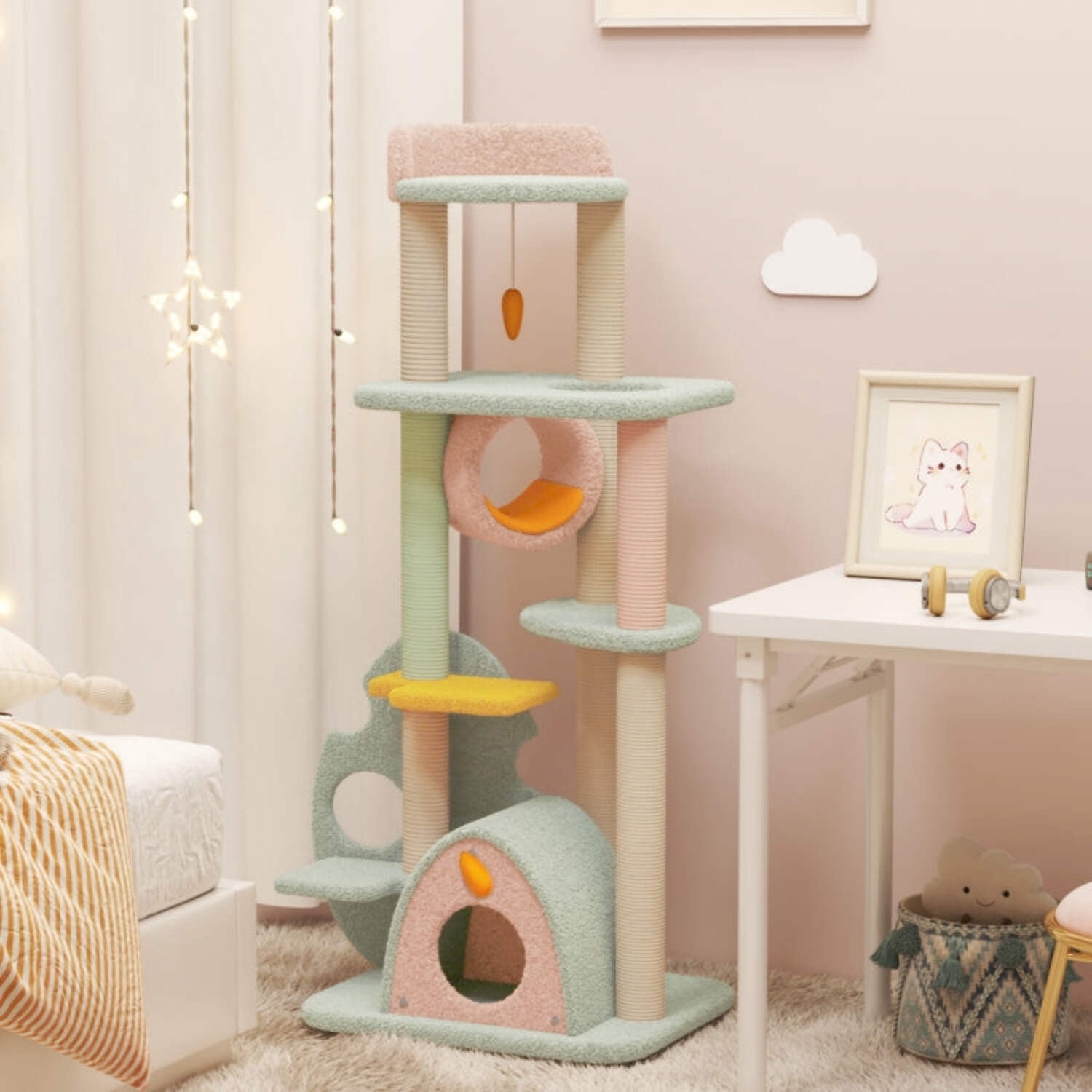 Happy & Polly Wonderland 58-in Plush Cat Tree & Condo, Jumbo
