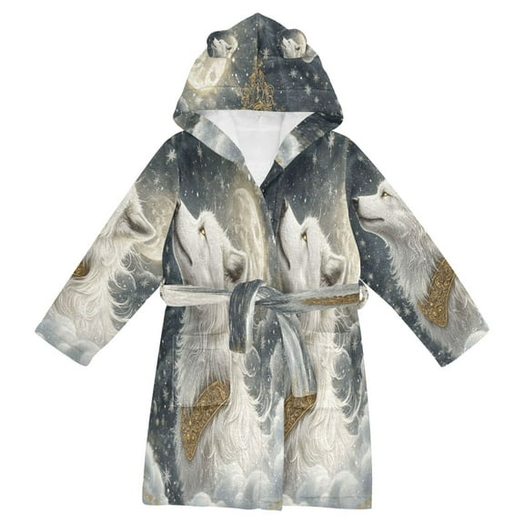 BZSMCE Bathrobes Belt Hooded Snowy Wolf in Harmony Creative Pattern