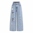 thumbnail image 3 of JIAYUE Girls Denim Pant Ripped Design Button Fly High Waist Baggy Wide Leg Jeans for Travel Soft Wear, 3 of 9
