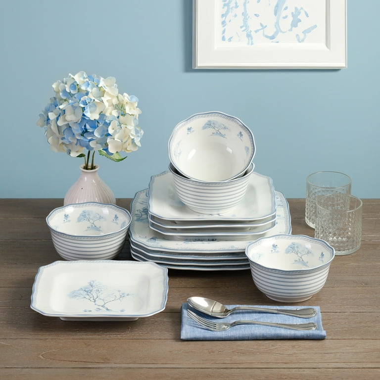 222 Fifth Scenic Toile Blue Porcelain 12-Piece Dinnerware Set