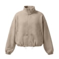 thumbnail image 1 of Veste de Baseball Texturée pour Femmes, Col Haut Fermeture Éclair devant Coupe Ample, Ourlet à Cordon Élastique Décontracté, Poche Latérale Style Mode Urbaine, Haut Confortable Surdimensionné Kaki G, 1 of 2