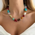 thumbnail image 3 of NICKSUN Boho Vintage Contrast Color Resin Beaded Choker Necklace, Irregular Multicolor Stone Collar Jewelry, Ethnic Exotic Vacation Statement Necklace, 3 of 7