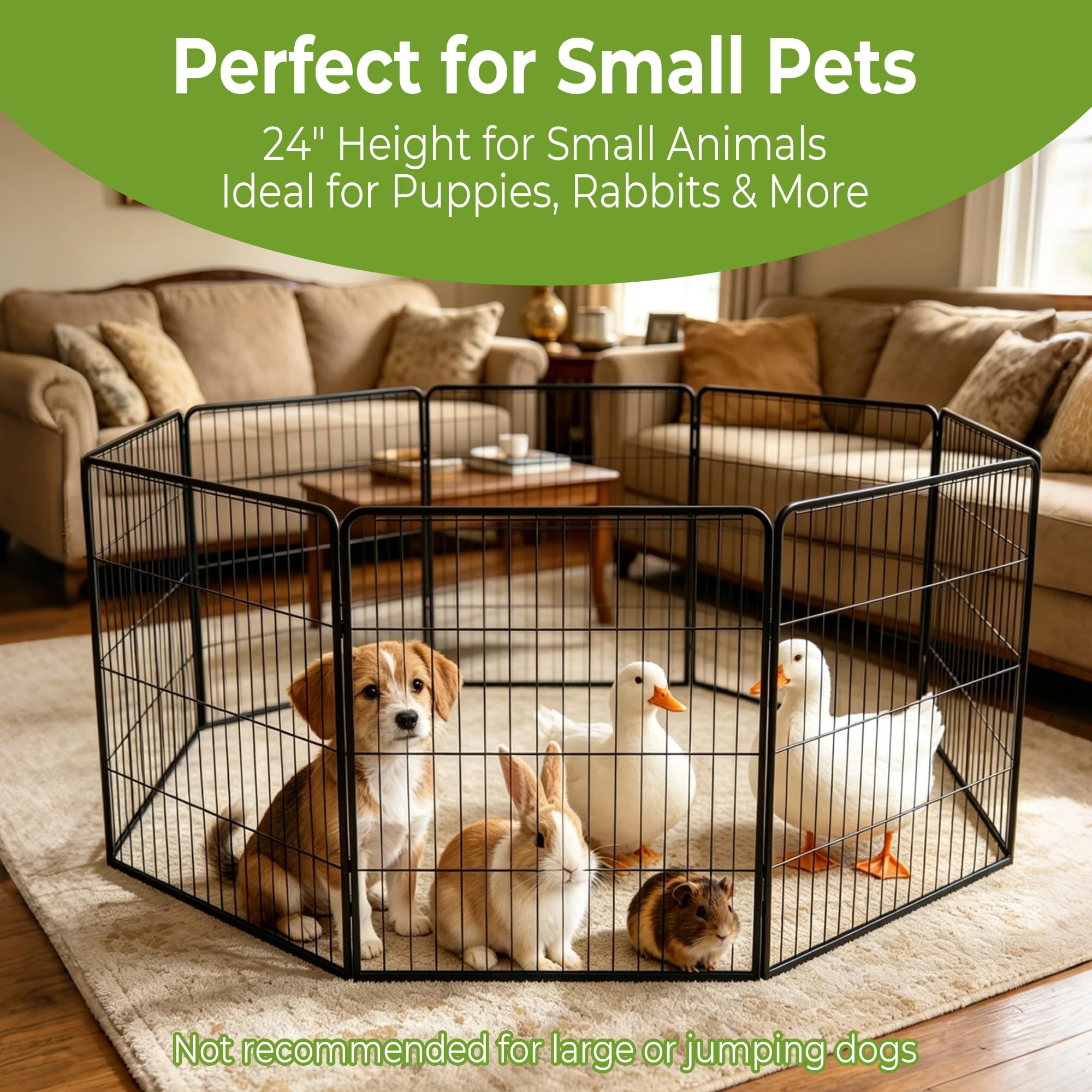 Dog Playpen 24 Inch 8 Panels, Foldable Metal Dog Playpen Indoor Outdoor, Puppy Playpen for Small Dogs, Portable Heavy Duty Pet Playpen, Durable and Secure