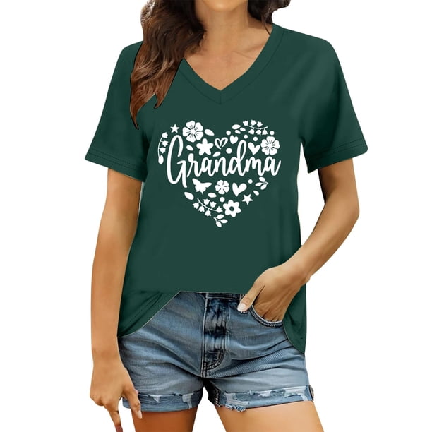 Camiseta de manga corta con cuello en V y estampado para mujer: top informal de verano con estampado floral, tejido suave y transpirable, varias tallas