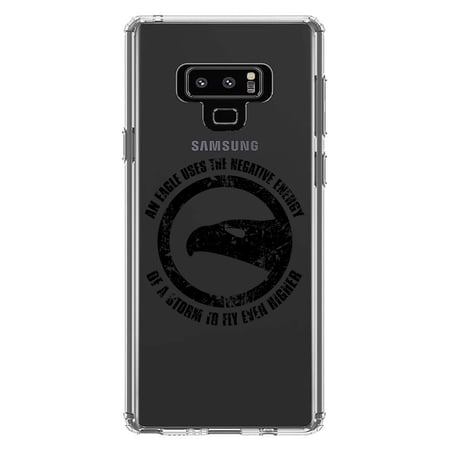 DistinctInk Clear Shockproof Hybrid Case for Samsung Galaxy Note 9 - TPU Bumper Acrylic Back Tempered Glass Screen Protector - Eagle Uses Negative Energy to Fly Higher