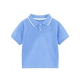 thumbnail image 2 of Eltusu Boys Cotton Polo Shirts, Short Sleeve Casual Lapel Collar Pullover School Uniform Shirts Light Blue Size 10-12 T, 2 of 3