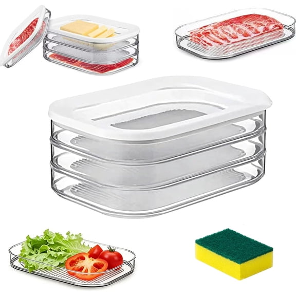 Multi-Layer Food Storage Container with Lid – 3 Compartments, Stackable Set for Kitchen, Transparent Lid for Fridge